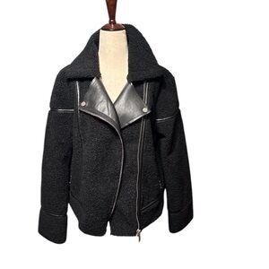 Joie Black Faux Leather & Sherpa Moto Jacket